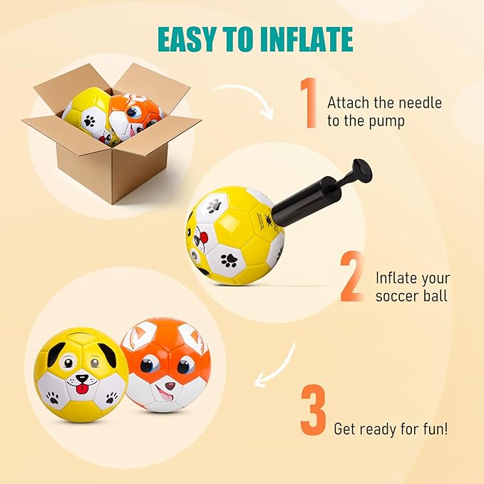 Toddler Soccer Ball Size 2 Size 3 - Small Soft Kids Ball 2 Pack for Ages 1-5 3-8 - Cartoon Sports Toy Boys Girls - Easter Basket Stuffers for Toddlers Kids - Soccer Gift for Indoor Outdoor Games