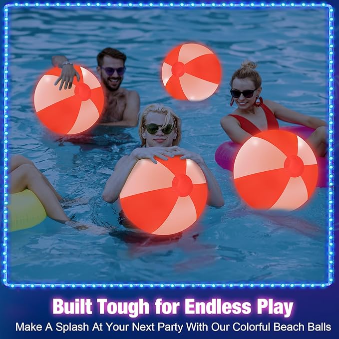 12 Pcs Light up Beach Balls 16'' Jumbo Pool LED Balls Glow in The Dark Neon Giant Inflatable for Summer Hawaiian Tropical Theme Beach Party Decor Water Accessory (Red)
