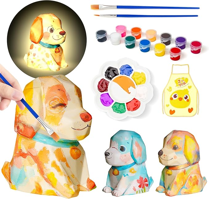 Paint Your Own Dog Lamp Kit, DIY 3D Dog Night Light, Art Supplies Arts and Crafts for Kids Ages 8-12, Creativity Painting Kit Toy for Girl Boy Teen, Kids Birthday Gift Ages 3 4 5 6 7 8 9 10 11 12+