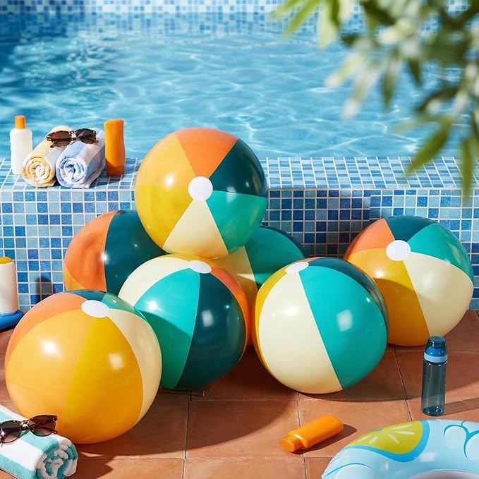 12 Pcs Orange Green Inflatable Beach Balls Bulk for Kid Pastel Jumbo Big Beach Balls Baby Shower Birthday Summer Swimming Party Decorations Favor Water Games(24 Inch)