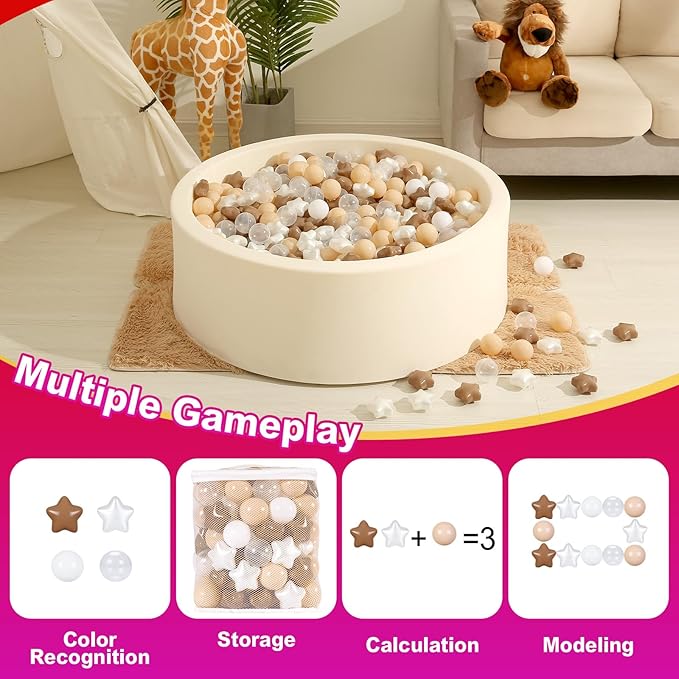 Realhaha Ball Pit Balls 50 100 200 500, Star Shapes for Babies Kids Playpen Plastic Balls for Babies Ball Pool Puppy Playballs
