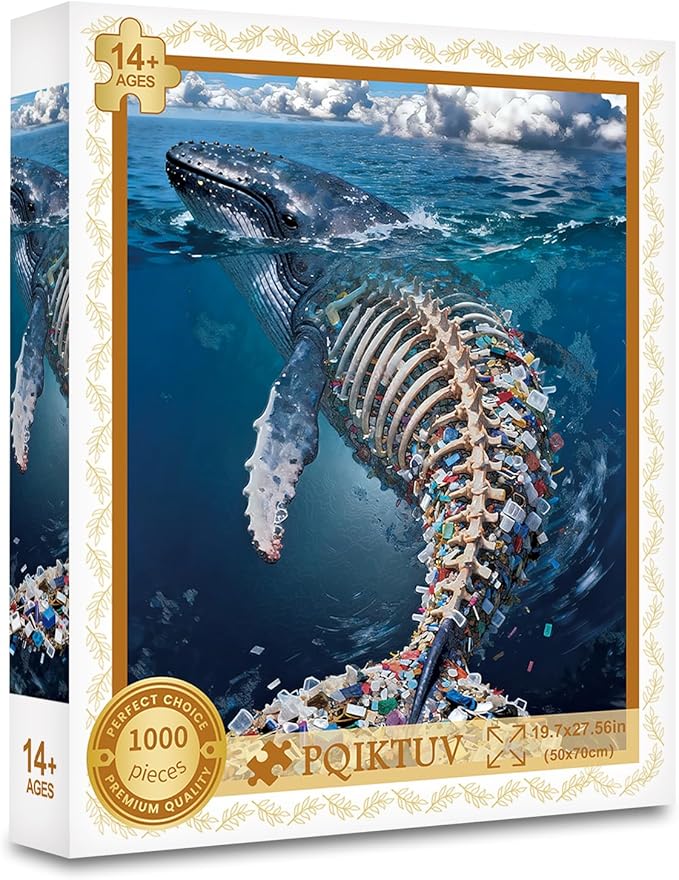 Puzzles for Adults 1000 Pieces Ocean Whale Jigsaw Puzzle with HD Poster, Impossible Challenge Puzzle As Eco-Educational Gift & Home Decor, 50x70cm (19.7x27.56in)