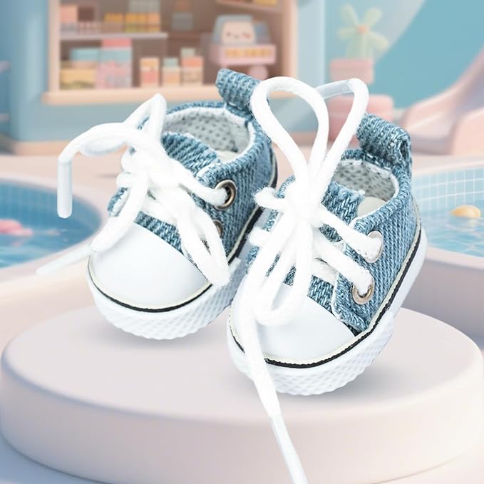 Mini Doll Shoes, 1 Pair Cute Lace Up Canvas Sneakers Compatible for 17cm/15cm Doll Shoes Toy Outfit Accessories (Blue)