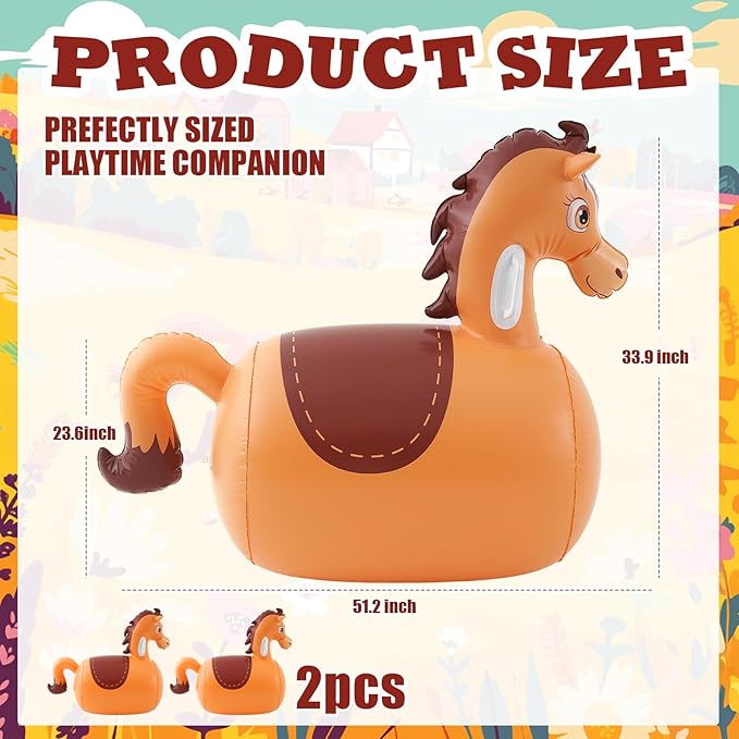 Hiboom 2 Pcs Giant Inflatable Hopping Toys 51 Inch Bouncer Animal Toys Ride on Animal Bouncy on Hopping for Birthday Party Gifts Supplies(Horse)