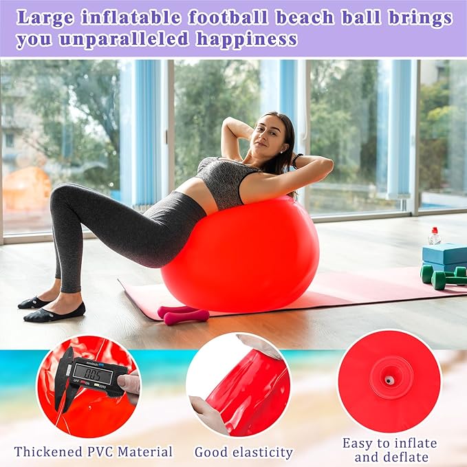 Jenaai 2 Pcs 30 Inch Large Bouncy Balls Giant Inflatable Rubber Kickballs Big Outdoor Exercise Jumping Hopping Ball for Outdoor Activity Sports Party Decor(Red, Purple)
