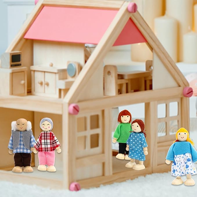 ONEST 16 Pieces Wooden Dollhouse Family Set Mini People Figures Sets Dollhouse Dolls Wooden Doll Family Pretend Play Figures Accessories for Pretend Doll House