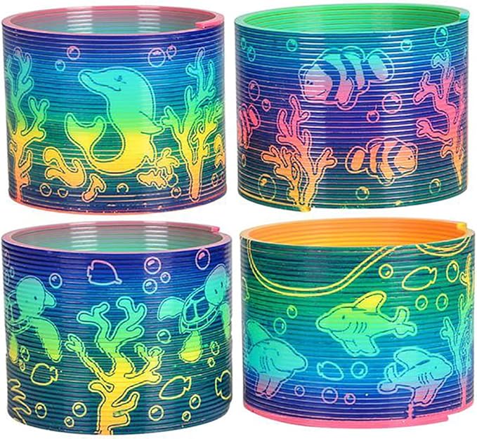 The Dreidel Company Aquatic Animal Print Coil Spring, Aquatic Print Coil Magic Springy Toy for Kids, Party Favor, Birthday Parties, Carnival Prizes, Goody Bag Filler, 3" (2-Pack)