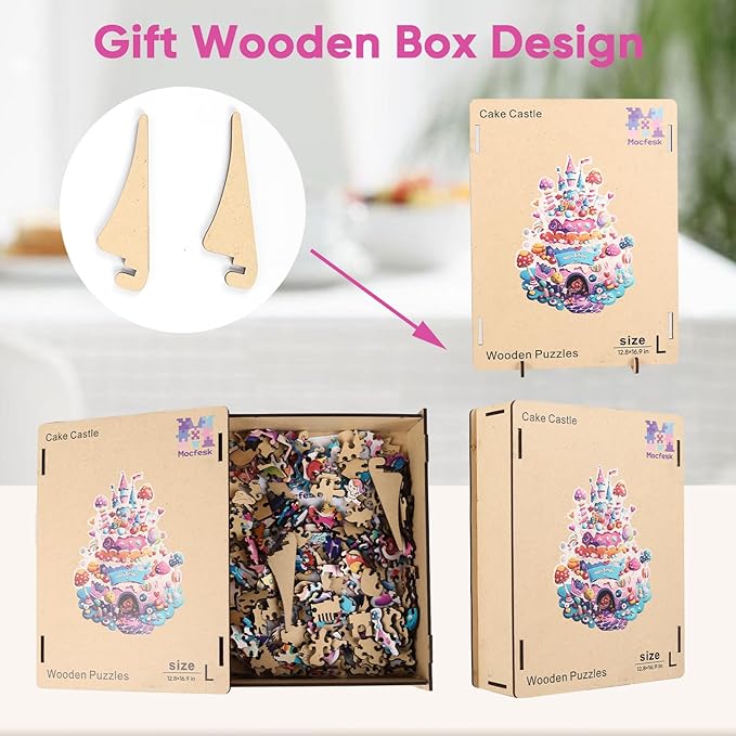 Mocfesk Birthday Cake Jigsaw Wooden Puzzles, Irregular Wooden Puzzles for Adults and Kids, Funny Party Birthday Gifts Beautiful Home Decor 16.9 x 12.8 in