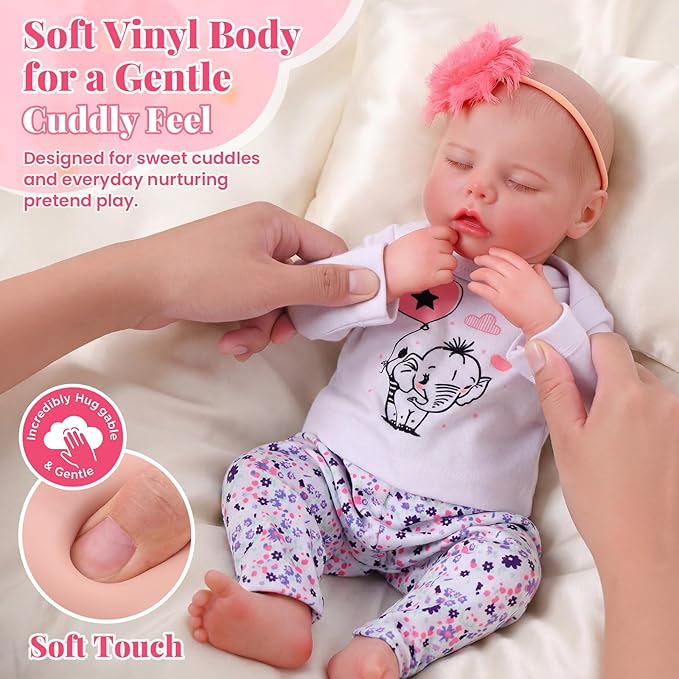 BABESIDE Drink and Wet Reborn Baby Dolls – 17 Inch Realistic Full Body Soft Vinyl Baby Doll, Can Drink & Pee, Real Life Sleeping Baby Doll Girl with Care Accessories, Gift for Kids Age 3+