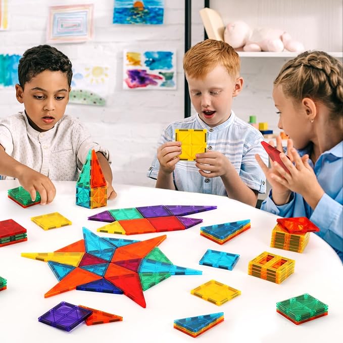 Magnetic Building Tiles for Kids,64 PCS Educational Magnetic Stacking Blocks for Boys Girls, Magnets Construction Toys,Stem Preschool Kindergarten Learning Toys