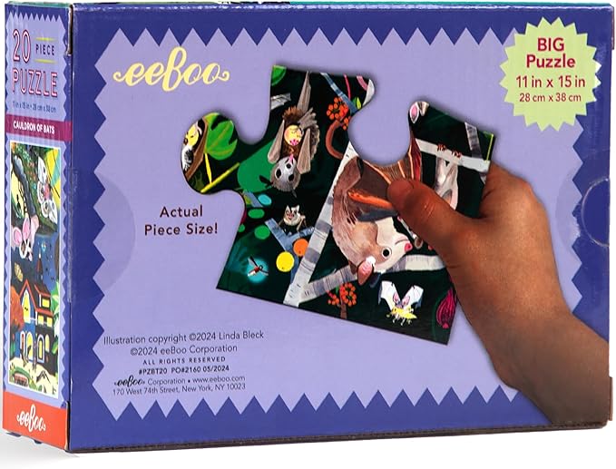 eeBoo 20 Piece Jigsaw Puzzle - Love of Bats Children's Puzzle Glow in Dark Bats Themed, Large Pieces for Small Hands to Develop Motor Skills