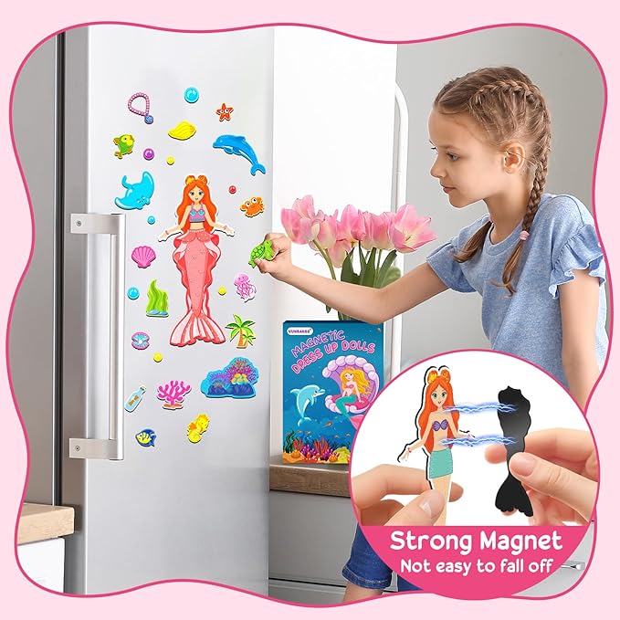 Magnetic Dress Up Dolls Girls Toys Princess Mermaid Fairy Ballerina Fridge Magnets Puzzles Toddlers 3-5 Pretend Play Car Road Trip Airplane Travel Games Activity Birthday Gift 3 4 5 6 7 8 Gilr Boy