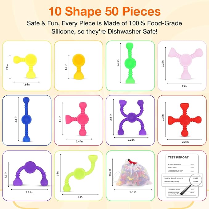 Kids Stem Sensory Building Toys - 50pcs Fine Motor Skills Toys for Toddlers, Educational Toy for Kid Activities, Travel Toy for Airplane, Car, ADHD