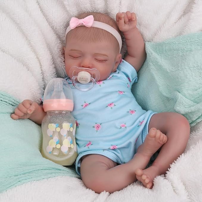 KSBD Realistic Reborn Baby Dolls - 18 inch Rosalie Newborn Baby Sleeping Girl, Cloth Body Poseable Real Life Baby Dolls Birthday Gift for Kids Age 3+…