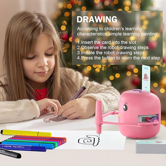 Smart Drawing Robot for Kids,Montessori Educational Painting Toy for 5+ with Voice Interaction&16 Color Pens,Magic Drawing Robot with 150 Learning Word Cards ,Ideal Gift for 5+ Year Old Boys Girls