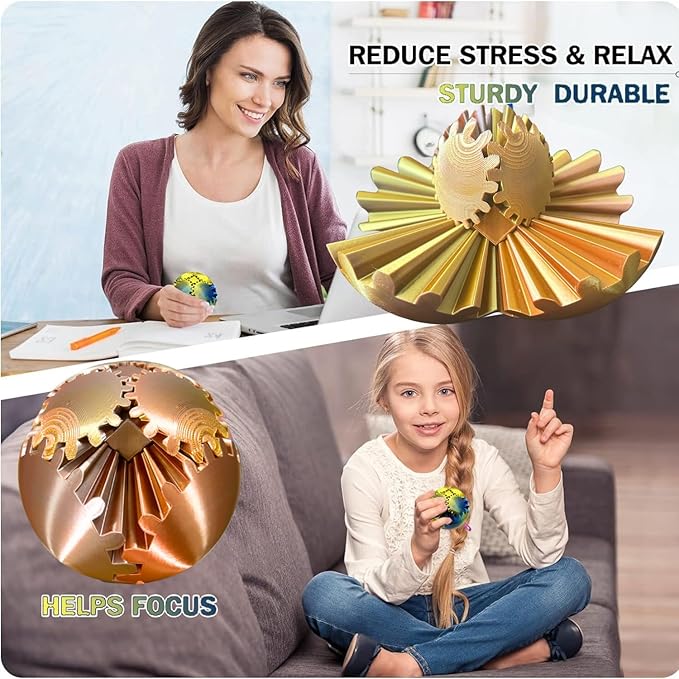 Gear Ball 3D Printed Spin Ball Cube Fidget Toys, Gear Sphere Fidget Toy, GearSphere Desk Toy Stress Fidget Balls, Fidgets Spinners for Adults & Kids Anxiety Relaxing (Laser Rose Gold, 3.1 Inch)