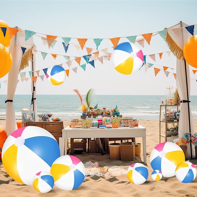Realspring 36 Pcs Inflatable Beach Balls Bulk 6" 12" 16" 24" 40" Multiple Sizes PVC Summer Swimming Pool Ball for Adults Outdoor Beach Hawaii Water Games Party Decorations