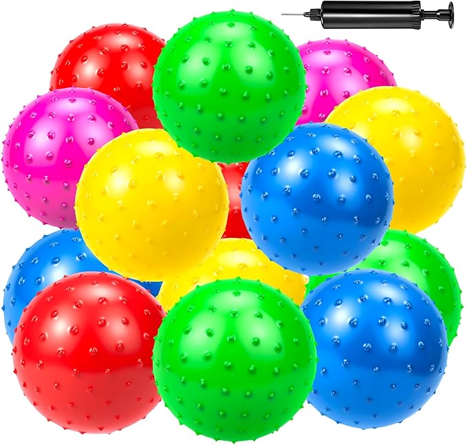 Hymaz 20Pcs Bouncy Balls for Kids Toddlers, 9 Inch Sensory Balls Spiky Massage Stress Ball Bulk with Air Pump, Indoor Outdoor Adult Sports Sensory Toys & Kids Fun Beach Party Favors