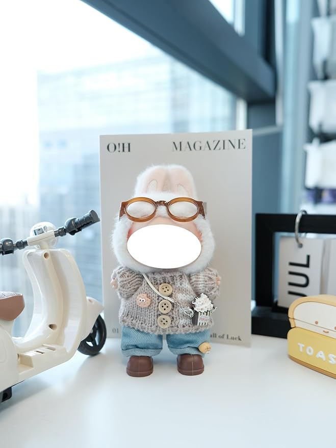 Clothes for 17cm Doll, 5 pcs Set Doll's Outfits Luxury Dress Sweater Pants Glasses Headset Shoes Accessories Fashion Stylish Adorable Dolls Clothes (No Doll) (Cookie Coffee)