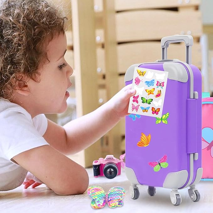 American Doll Clothes and Accessories 18 Inch Playset with Suitcase, Dresses, Shoes, Backpack and Other DIY Butterfly Stuff for Girl Gift Present for Children (NOT Include Doll)