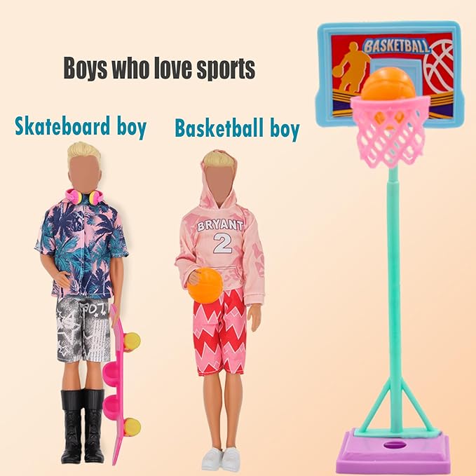 EuTengHao 44Pcs Doll Clothes and Accessories for 12 Inch Boy Dolls Include 27 Different Shirt Jeans Wear Trousers Pants for 12'' Boy Doll Basketball Stands Skateboard Sprots Style Accessories