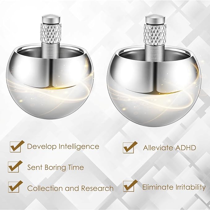 Skylety 2 Pieces Metal Spinning Top Aluminum Flip Over Top Spinner Gyroscope Stainless Steel Toy for Adults Kill Time Stress Anxiety Gift(Silver)