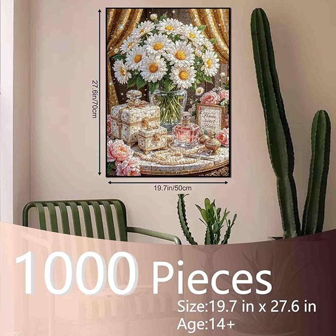 Daisy Jigsaw Puzzles Flowers Floral 1000 Piece swildflower Puzzles for Adults,Blossom Flowers Puzzles for Challenging Family Activity Games for Home Wall Decor Gifts - 20 x 27 Inches