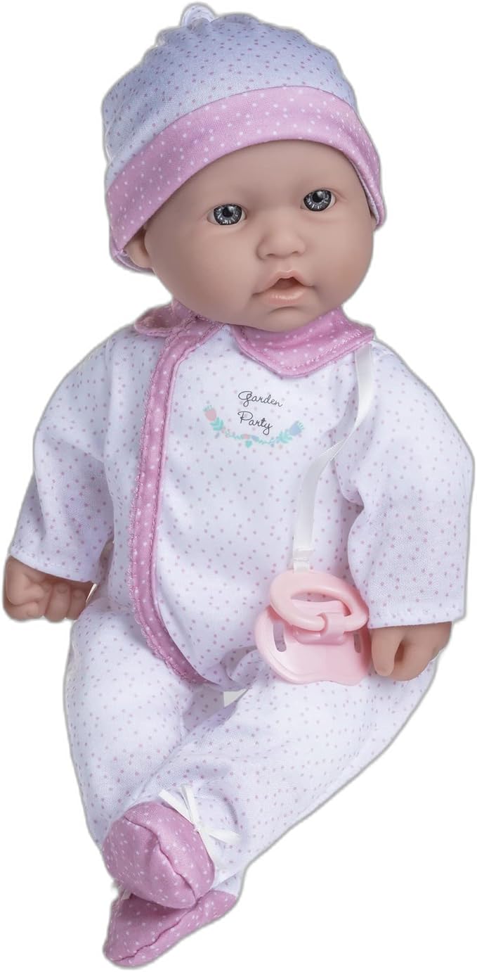 JC Toys La Baby Caucasian 16-inch Small Soft Body Baby Doll La Baby | Washable |Removable White and Pink Outfit w/Hat, Pacifier & Magic Bottle | for Children 12 Months +
