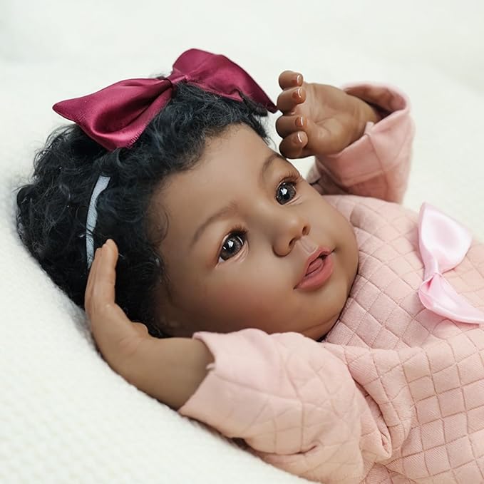 KSBD Realistic Reborn Baby Doll Black Girl – 18 Inch Lifelike African American Newborn, Real Life Handmade Soft Body with Accessories Gift Set for Kids 3+