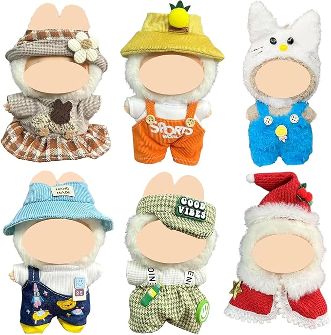 Ezcora 6 Sets Doll Clothes for 17cm Dolls, Fashion Outfit Collection with Hats & Accessories for 6.7 Inch Mini Doll, (No Dolls) (Kawaii Holiday Style)