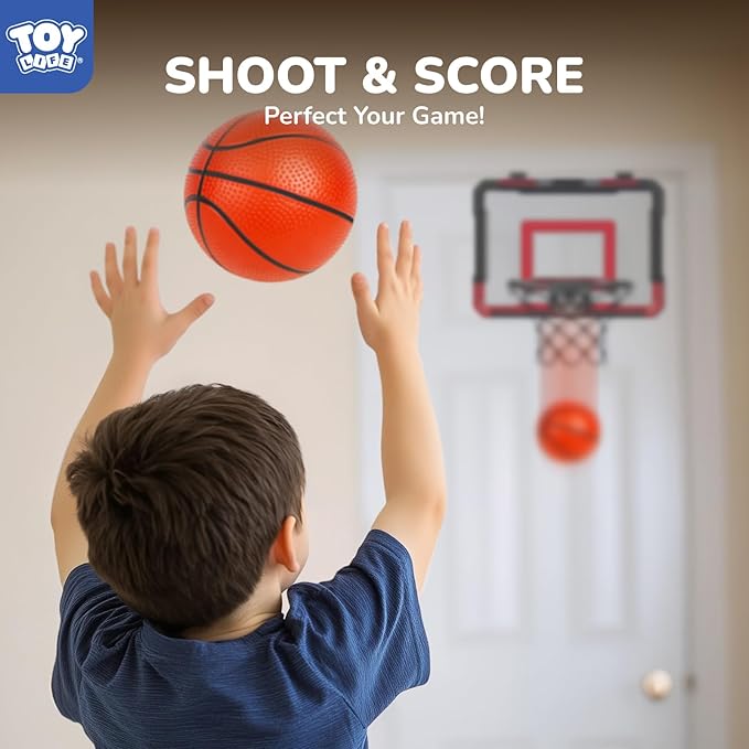 TOY Life Basketball Hoop Over The Door Basketball Hoop Room Office Mini Hoop Basketballs Hoop Indoor Kids Teens Adults Basketball Toy Basketball Goal with 4 Balls