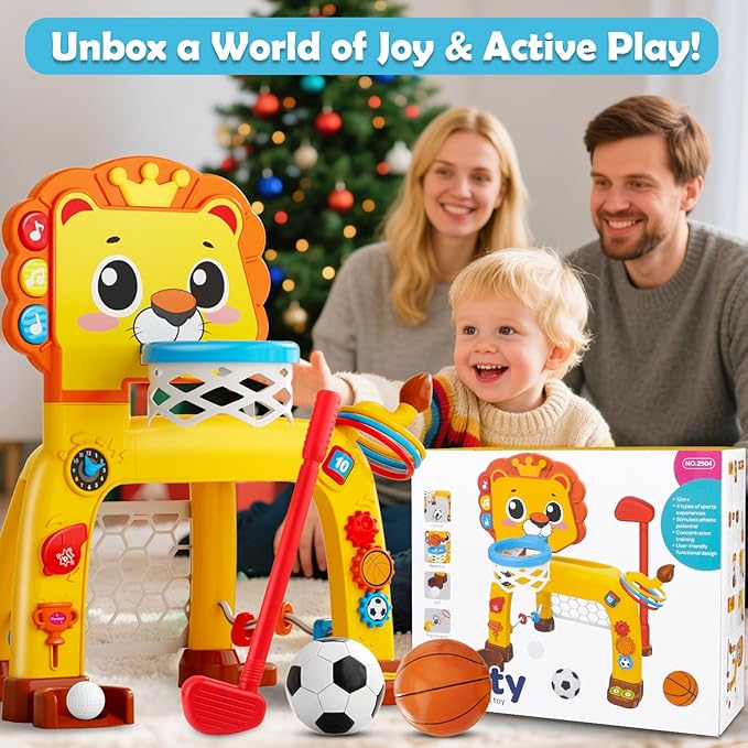 4 in 1 Toddler Basketball Hoop & Soccer Goal, Gift for Boys Girls 1 2 3 Years Old, Kids Sports Toys with Lights Sounds Music, Baby Toys for 12-18 Months, Christmas Birthday Gift for Age 1-3