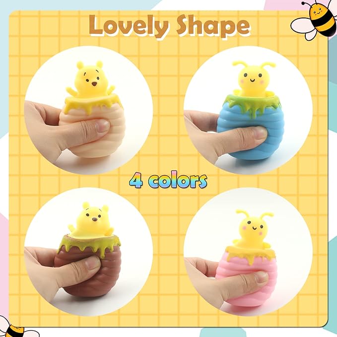 4-Pack Holiday Squeeze Surprise Toys - Kawaii Pop-Up Sensory Poppers for Kids Ages 4-12, Holiday Stocking Fillers & Festive Party Favors.(Bee&Bear)