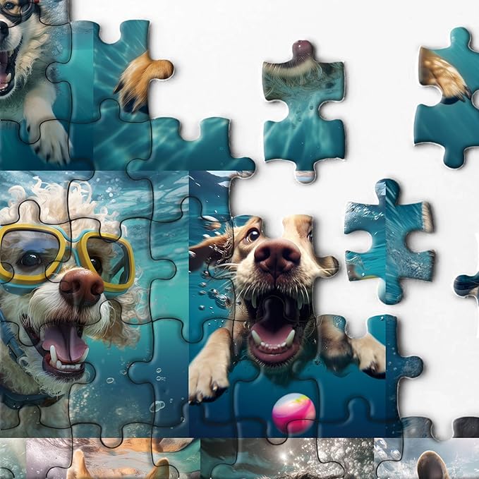 Dog Jigsaw Puzzle for Adults 1000 Piece, Funny Puppy Animal Jigsaw Puzzles, Fun Cool Silly Puzzle with Underwater Dogs