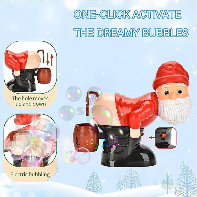 Santa Bubble Butt Blower, Santa Claus Farting Bubble Machine, Funny Automatic Blowing Blower with Music Flashing Lights Colorful Bubbles, Christmas Stocking Stuffers Gift for Kids