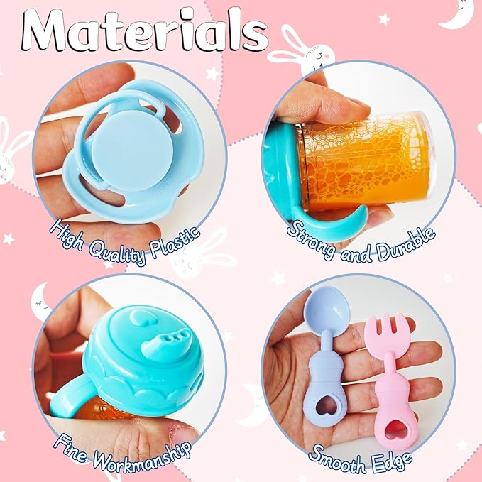 13 Pcs Baby Doll Accessories Magic Bottle Set,Pretend Play Feeding Toy Set with Package,Doll Feeding Set for Kids Girls,Magic Disappearing Juice Milk Bottles,Sippy Cups,Pacifiers,Bowl Spoons