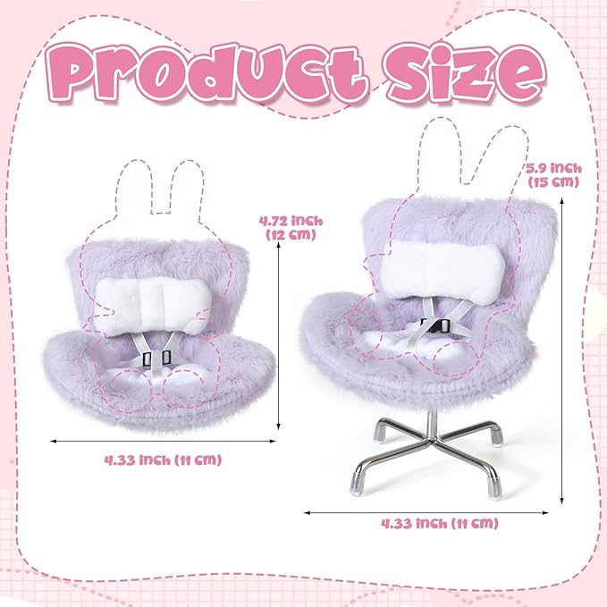 3 Pack Doll Chair Car Seat for Labubu, 15-17cm Dolls Accessories with Air Vent Clip & Desktop Stand, Cute Doll Car Seat for Toys Collection, （Purple, Pink, White）