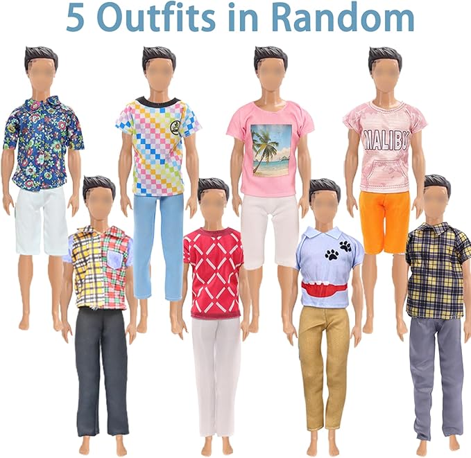 18 Pcs Clothes and Accessories 5 Boy Outfits for 12 inch Boy Doll and 5 Girls Outfits for 11.5 inch Girl Dolls , Christmas Present for Girl Kids in Random