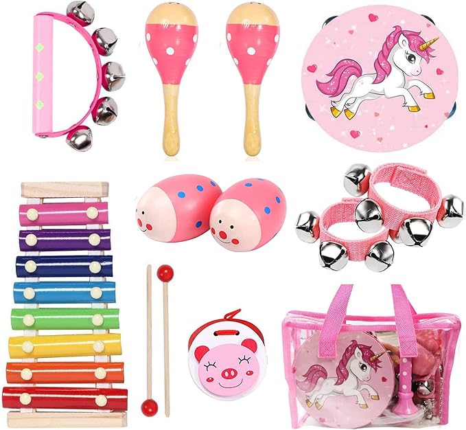 Kids Musical Instruments Sets, 12pcs Wooden Percussion Instruments Toys Tambourine Xylophone for Kids Playing Preschool Education, Early Learning Musical Toys for Boys Girls Chrismas Thanksgiving Gift