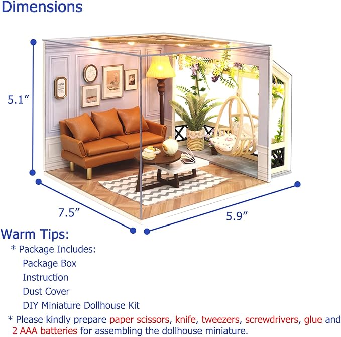 TuKIIE DIY Miniature Dollhouse Kit with Furniture, 1:24 Scale Creative Room Mini Wooden Doll House Accessories Plus Dust Proof for Kids Teens Adults(Warm Moment)