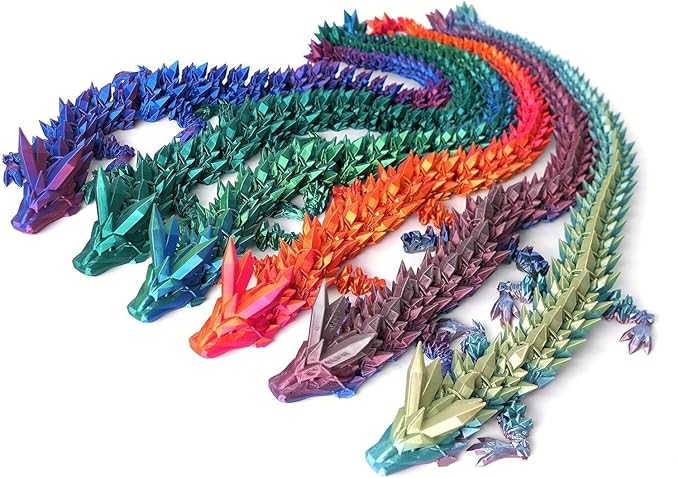 3D Printed Dragon Easter Egg,8.5in. Articulated Crystal Dragon Fidget Toy,Perfect Basket Essentials Stuffers (2sets & Bluegreen/RedGold, L8.5inch Dragon&H3.5inch Egg)