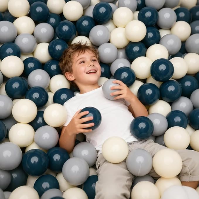 GOGOSO Ball Pit Balls for Toddler, Baby Plastic Playballs Kids Soft Pastel Pelotas Non-Toxic BPA-Free,Dark Green +Gray+White,100 Balls