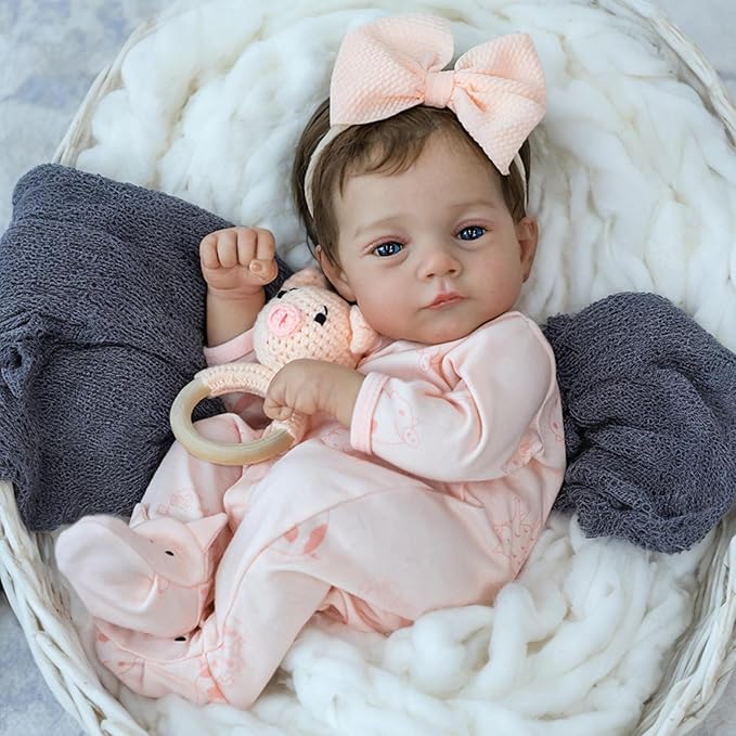SCOM Realistic Reborn Baby Dolls - 18 Inch Lifelike Newborn Baby Dolls Adorable Girl, Real Life Baby Doll with Accessories, Soft Baby Doll Reborn Gift for 3+ Yrs Kids, Birthday Gift