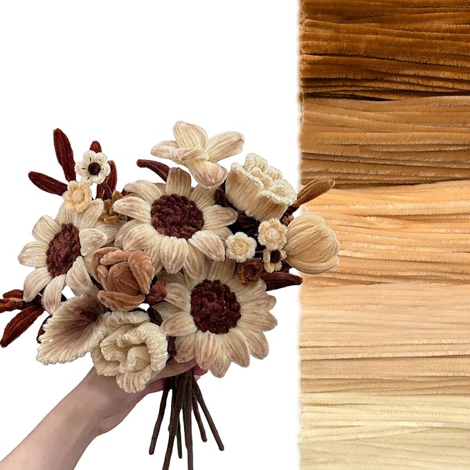 Peryiter 500 Pieces Pipe Cleaners Chenille Stems for Flowers Craft Supplies Bulk Fluffy Fuzzy Sticks for DIY Art Projects Creative Gift Wrapping Party Decorations(Boho Color,12 Inch)