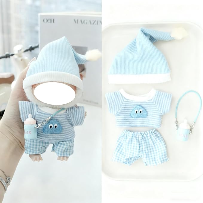 Clothes for 17cm Doll, 5 pcs Set Doll's Outfits Luxury Hat Shirt Pants Crochet Elephant Shoes Accessories Fashion Stylish Adorable Dolls Clothes (No Doll) (Sleepy Elephant Blue)