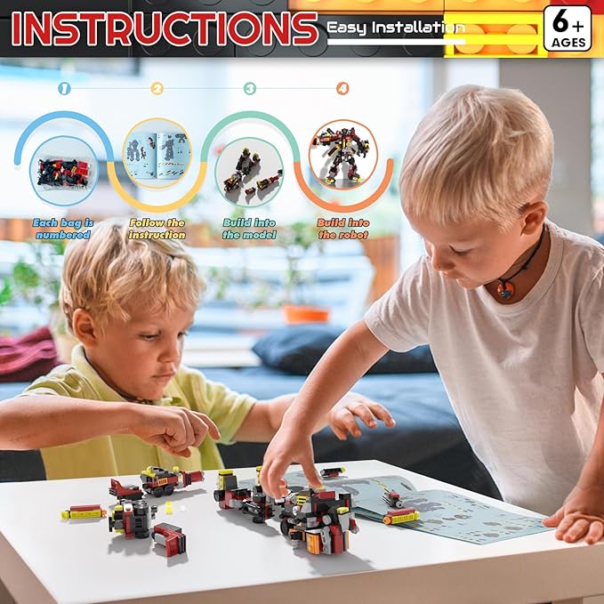 8-in-2 Transforming Building Blocks Set - 766 Pieces STEM Educational Toy, Robot & Train Models Compatible with Major Brands, Creative Gift for Kids Ages 6-14