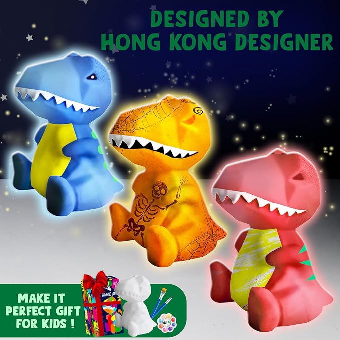 Goody King Paint Your Own Dinosaur Lamp Kit, Easter Basket Stuffers, DIY Night Light, Arts & Crafts for Teens Girls Boys, Painting Kit for Kids, Easter Birthday Gifts for Kids Ages 3 4 5 6 7 8+