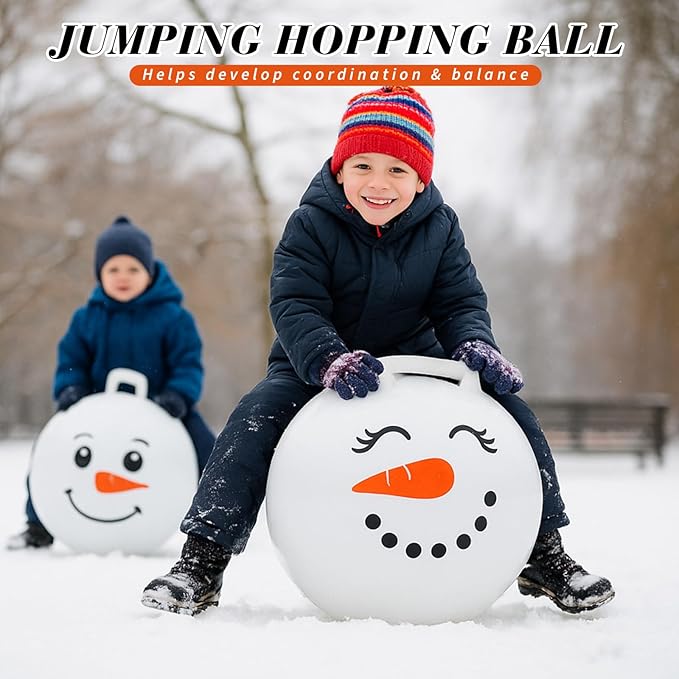 Sratte 6pcs 18 Inch Bouncy Hopper Ball with Handle Snowman Face White Christmas Bouncing Balls Hopping Toys Inflatable Jumping Toy for Sport Boys Girls Gifts Winter Party Favors