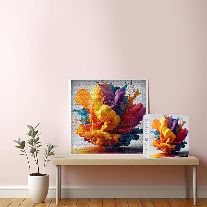 Impossible Puzzles for Adults 1000 Pieces, Larkipuzz Art Gradient Rainbow Puzzle, Unique Paint Splatter Jigsaw Puzzles for Home Decor