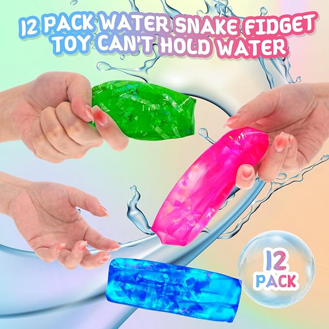 12 Pcs Water Wigglers Snake Toy Fidget Water Snake Trick Stress Toy Can't Hold Novelty Trick Slippery Tube for Home School Birthday Gifts, 4.33 x 1.57''(Lovely)